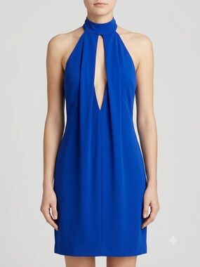 Bebe Silky Feel Cobalt Blue Backless Halter Dress NEW With Tags